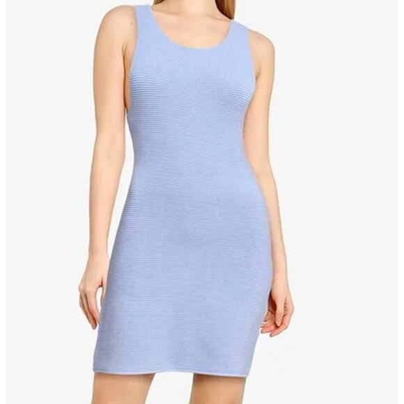 Abercrombie & Fitch Scuba Cross-Back Elevated Ribbed Knit Mini Dress Light Blue - Picture 3 of 13